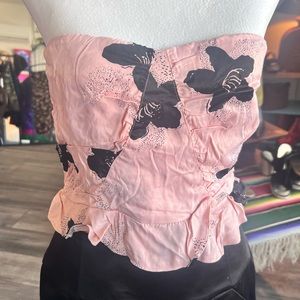 NWT Free People halter top light pink and black floral print sz 12